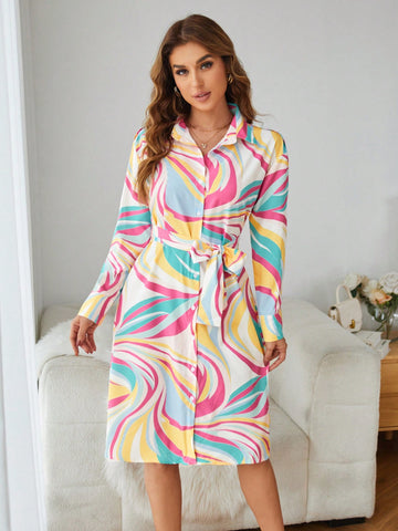 Full Printed Long Sleeve Dress
