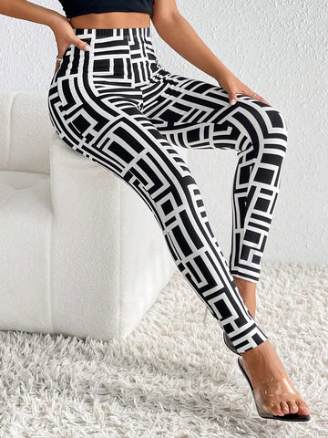 Geo Print Wideband Waist Leggings
