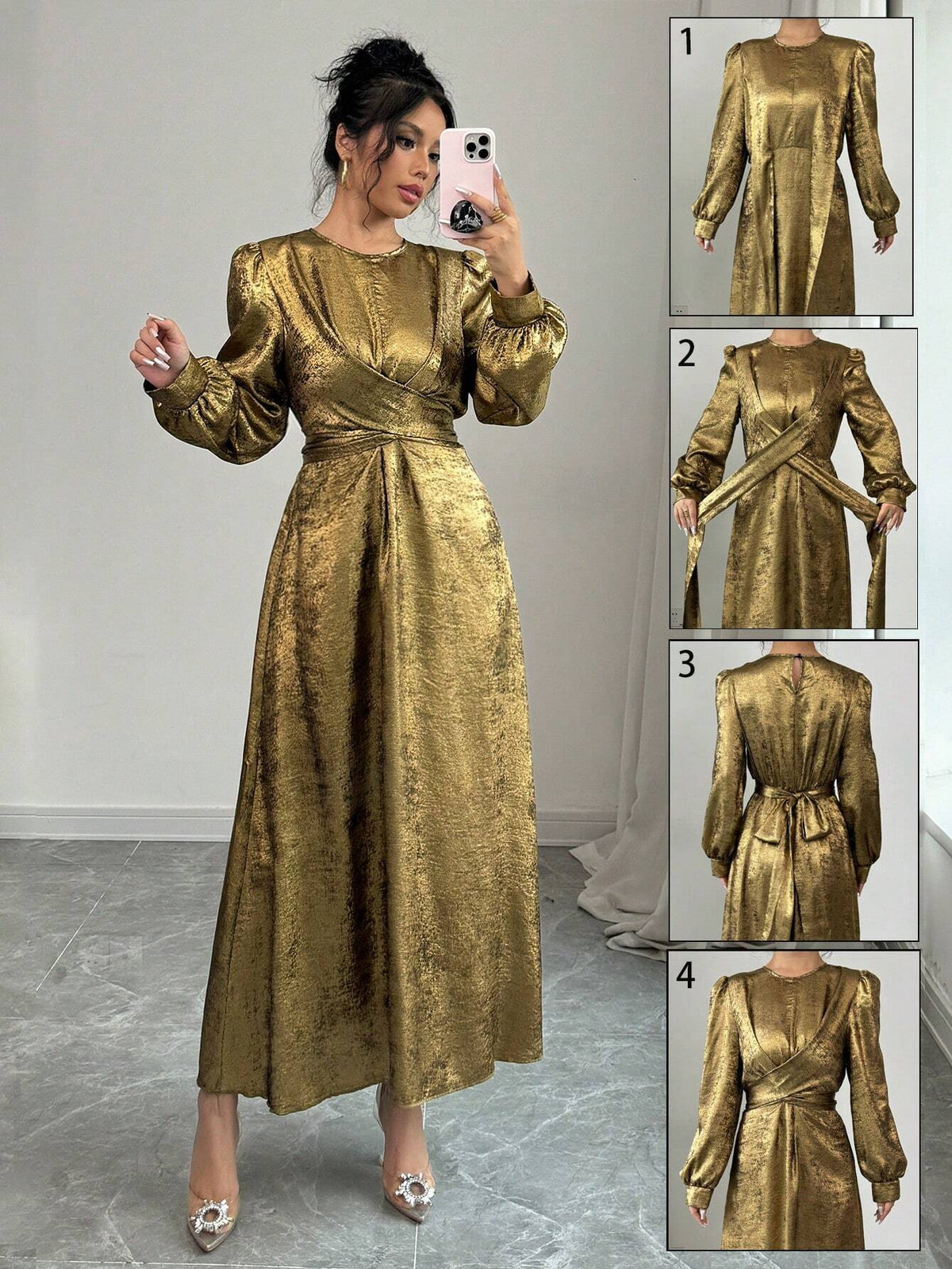 Gold Cross Waistband Elegant Maxi Dress For Women
