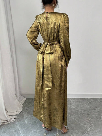Gold Cross Waistband Elegant Maxi Dress For Women