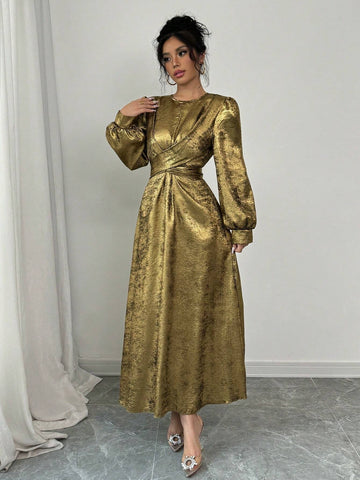 Gold Cross Waistband Elegant Maxi Dress For Women