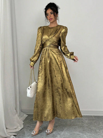 Gold Cross Waistband Elegant Maxi Dress For Women