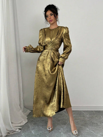 Gold Cross Waistband Elegant Maxi Dress For Women