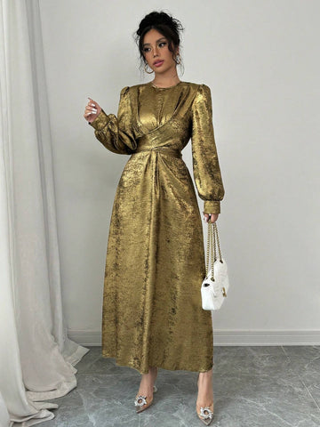 Gold Cross Waistband Elegant Maxi Dress For Women