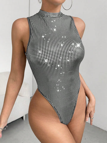 High Cut Stand Collar Sleeveless Bodysuit