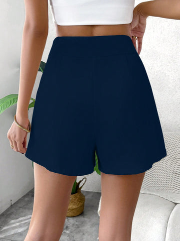 Privé High Waist Button Detail Wide Leg Shorts