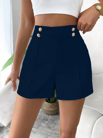 Privé High Waist Button Detail Wide Leg Shorts