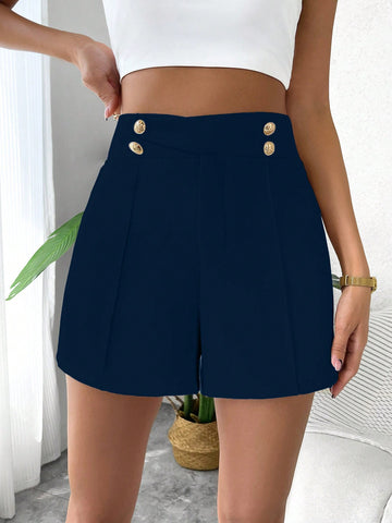 Privé High Waist Button Detail Wide Leg Shorts