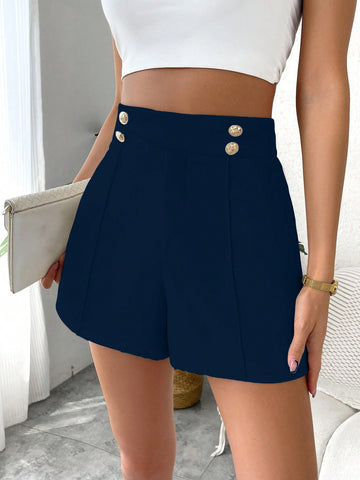 Privé High Waist Button Detail Wide Leg Shorts