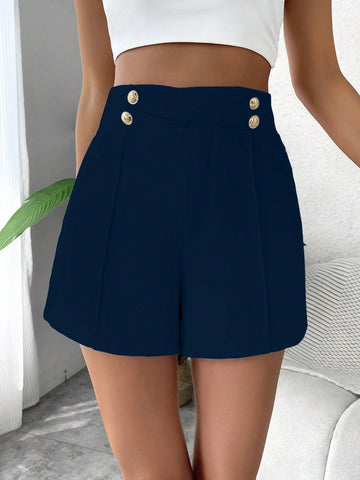 Privé High Waist Button Detail Wide Leg Shorts