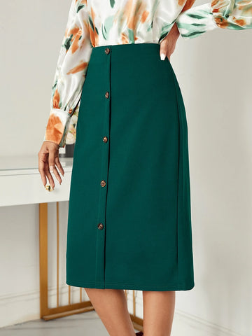 Privé High Waist Button Front Skirt