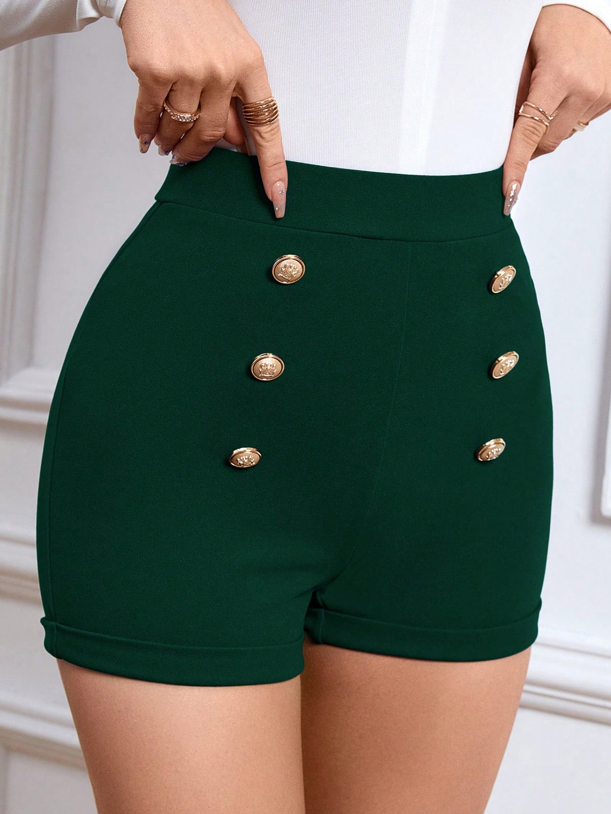Privé High Waist Fake Button Shorts