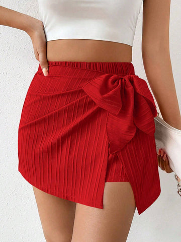 Privé High Waist Knot Side Wrap Hem Skort