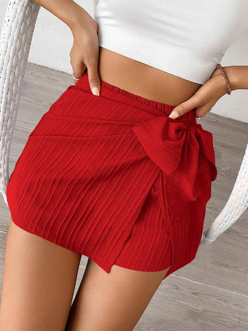 Privé High Waist Knot Side Wrap Hem Skort