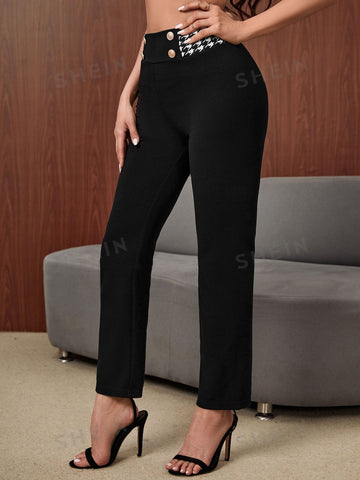 Privé Houndstooth Panel Fake Button Pants