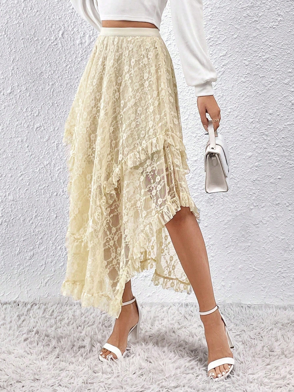Privé Lace Asymmetric Hem Skirt