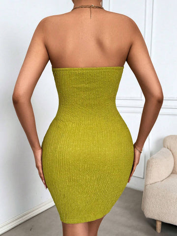 Ladies' Bodycon Strapless Hollow Out Waist Mini Dress