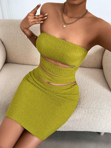Ladies' Bodycon Strapless Hollow Out Waist Mini Dress