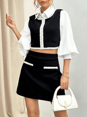 Ladies' Elegant Black And White Two Piece Set