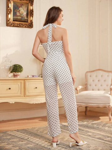 Ladies\" Fashion Polka Dot And Random Printed Jumpsuit