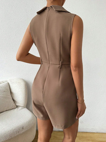 Ladies' Fashionable Elegant Solid Color Sleeveless Blazer Jumpsuit