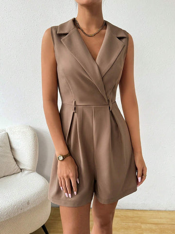 Ladies' Fashionable Elegant Solid Color Sleeveless Blazer Jumpsuit