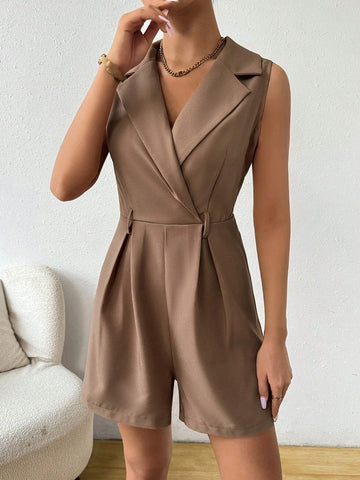 Ladies' Fashionable Elegant Solid Color Sleeveless Blazer Jumpsuit