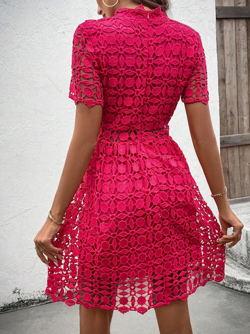 Ladies' Fashionable Solid Color Hollow Out A-Line Dress