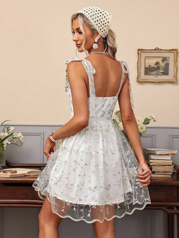 Ladies' Floral Embroidered Mesh Cami Dress
