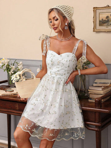 Ladies' Floral Embroidered Mesh Cami Dress