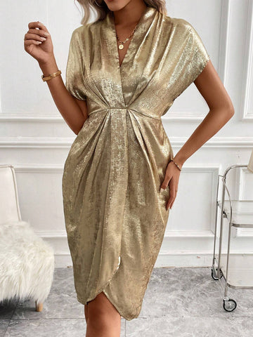 Ladies' Metallic Pleated Design Fashionable Dress