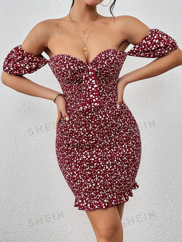 Ladies' Off-Shoulder Floral Print Dress
