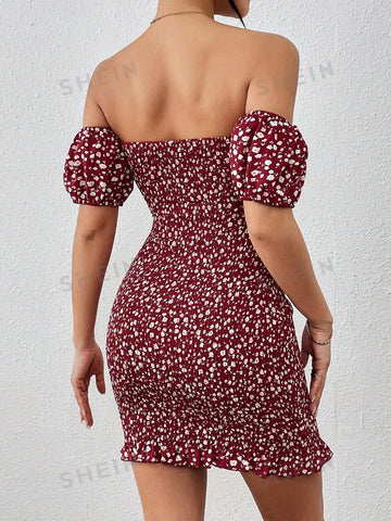 Ladies' Off-Shoulder Floral Print Dress