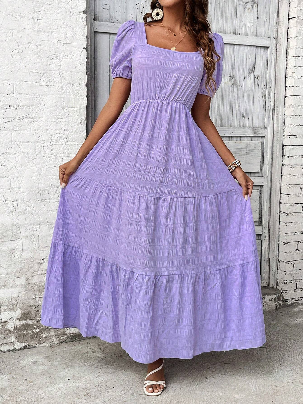 Ladies' Plain Simple Square Neck Daily Dress