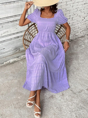 Ladies' Plain Simple Square Neck Daily Dress