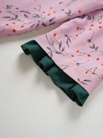 Privé Ladies Random Print Tie-Up Collar Contrast Trim Floral Casual Shirt