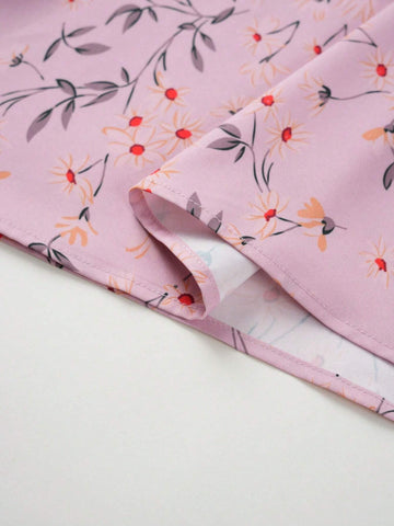 Privé Ladies Random Print Tie-Up Collar Contrast Trim Floral Casual Shirt