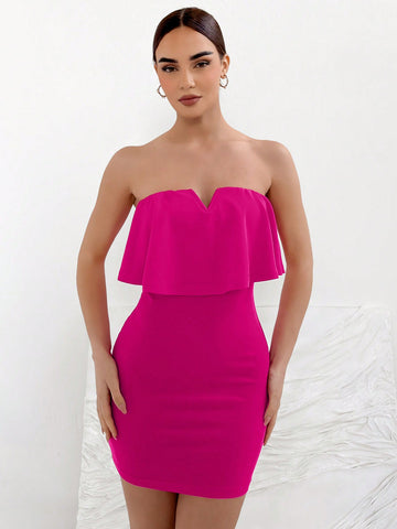 Ladies' Ruffle Trim Strapless Dress
