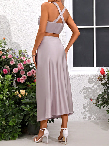 Ladies' Satin Camisole And Long Skirt 2pcs/Set