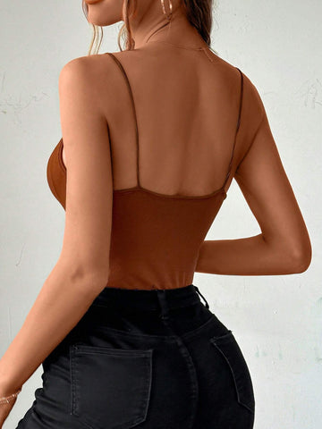 Ladies' Simple Solid Color Daily Sleeveless Bodysuit