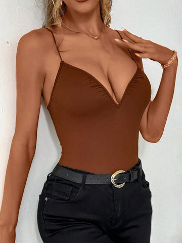 Ladies' Simple Solid Color Daily Sleeveless Bodysuit