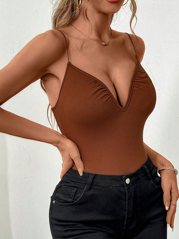 Ladies' Simple Solid Color Daily Sleeveless Bodysuit