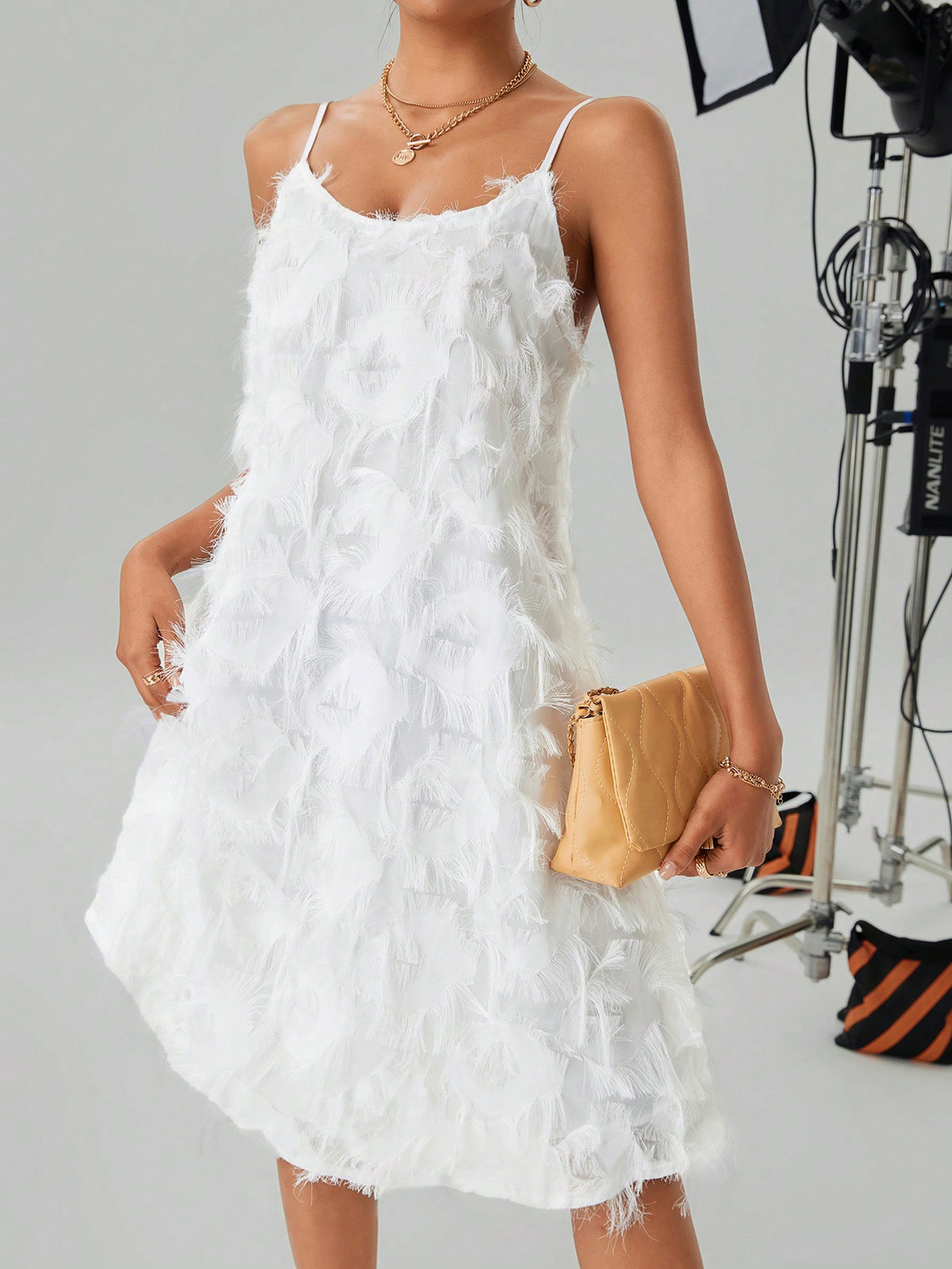 Ladies' Solid Color Fringe Spaghetti Strap Maxi Dress