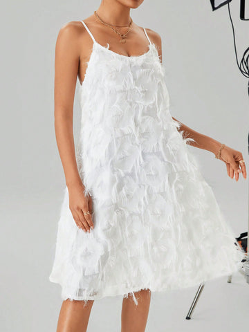 Ladies' Solid Color Fringe Spaghetti Strap Maxi Dress