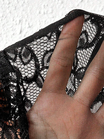 Ladies Solid Color Hollow Out Lace Decoration Jumpsuit