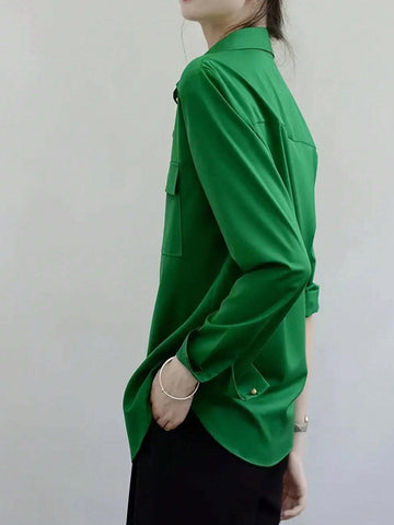 Privé Ladies' Solid Color Simple Daily Long Sleeve Button-Down Shirt