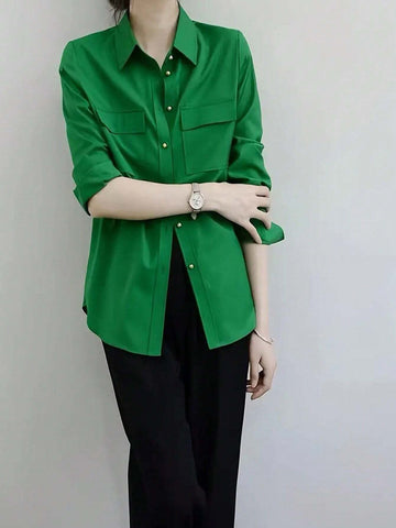 Privé Ladies' Solid Color Simple Daily Long Sleeve Button-Down Shirt