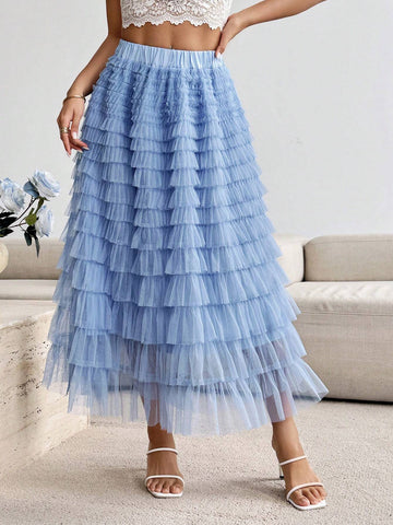 Privé Ladies' Solid Color Simple Daily Mesh Skirt