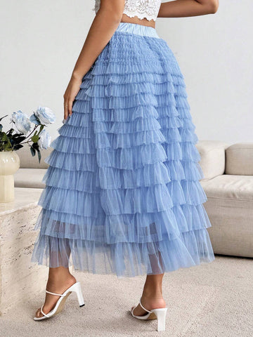 Privé Ladies' Solid Color Simple Daily Mesh Skirt