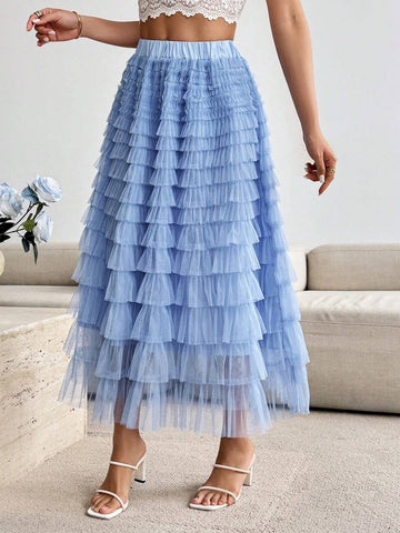 Privé Ladies' Solid Color Simple Daily Mesh Skirt